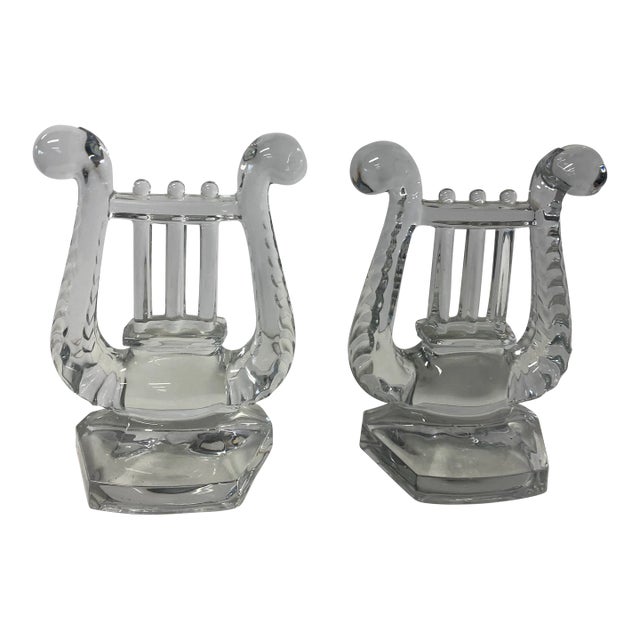1970s Glass Lyre Bookends - a Pair For Sale