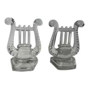 1970s Glass Lyre Bookends - a Pair