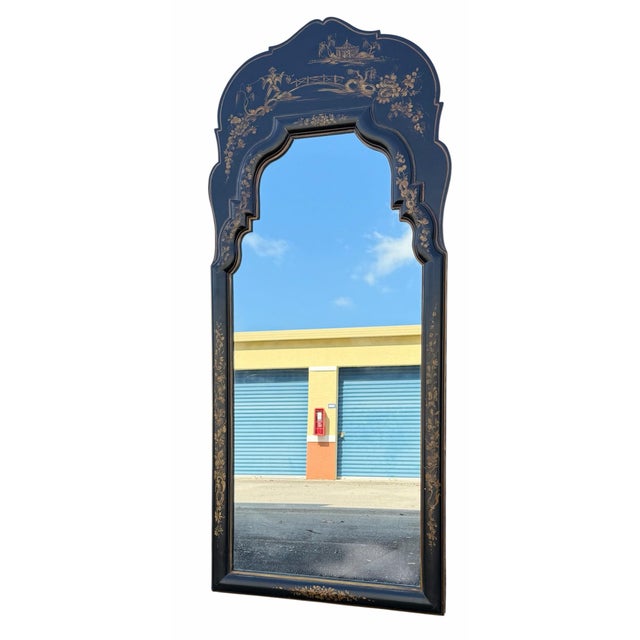 Chinoiserie Vintage Drexel Black Chinoiserie Mirror For Sale - Image 3 of 6