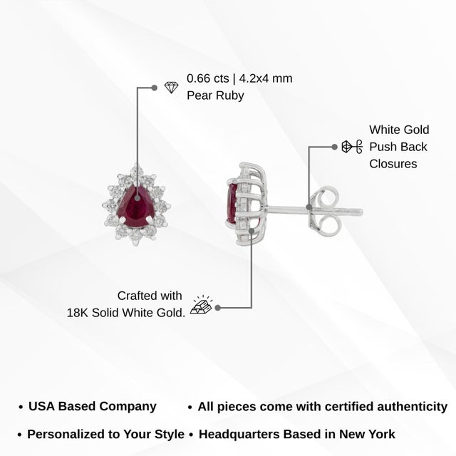 VRJewels 18k Gold Natural Vivid Red Ruby & Diamond Sunburst Stud Earring- A Pair For Sale - Image 12 of 15