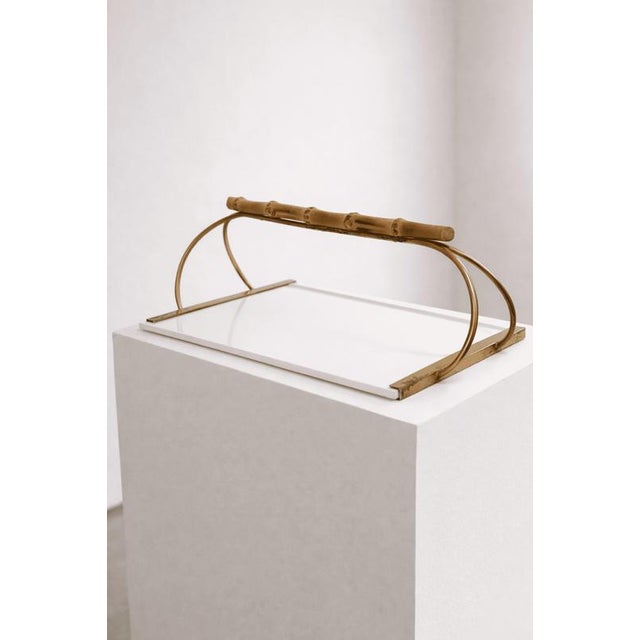 Mid-Century Modern Tray in Brass with Ceramic and Bamboo from Gucci, 1960s For Sale - Image 3 of 8