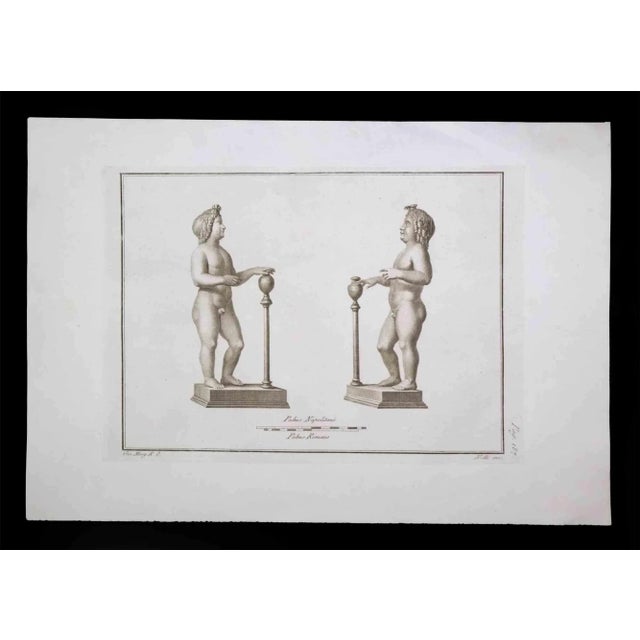 Ancient roman statue, from the series "antiquities of herculaneum", is an original etching on paper realized by carlo...