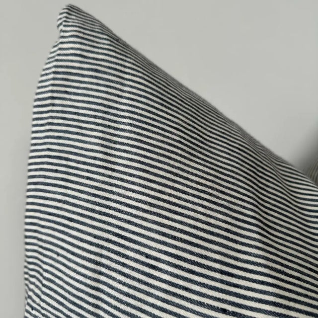 Libeco Workshop Stripe Pillow Cover in Blue and Natural Linen For Sale - Image 4 of 6