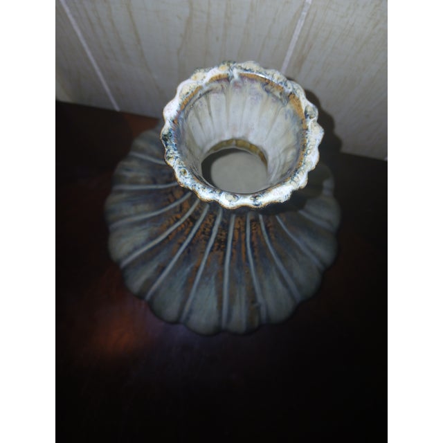 Vintage Blue Green and Gold Drip Glaze Studio Art Pottery Fluted Onion Vase For Sale - Image 4 of 6