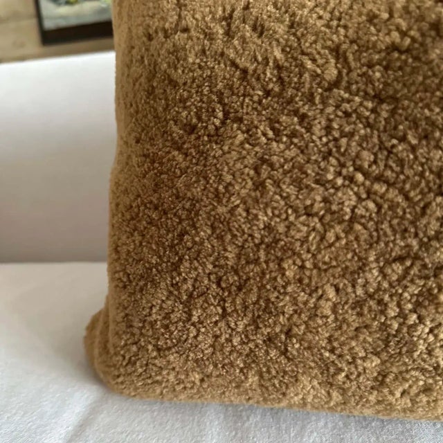 Natural Shearling Lumbar Pillow in Cappuccino Color With Brass Zipper For Sale - Image 4 of 6