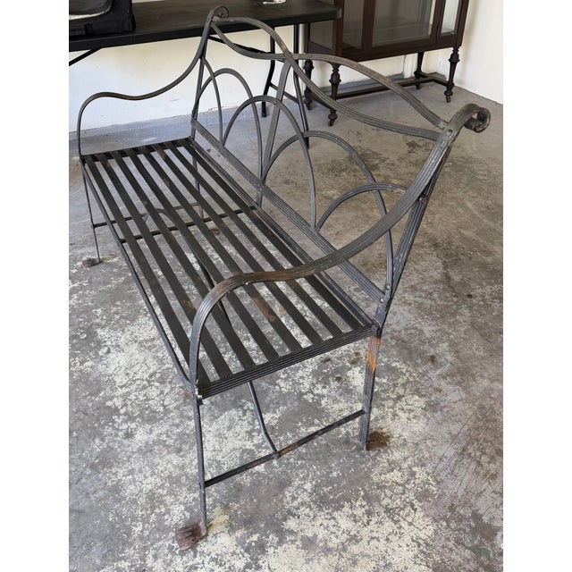 Vintage Regency-Style Reeded Wrought-Iron Garden Bench With Paw Feet For Sale In Chicago - Image 6 of 12