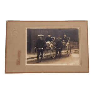 Early 20th Century Rickshaw Cabinet Card Nagasaki Japan European American White Man Woman Historical Image