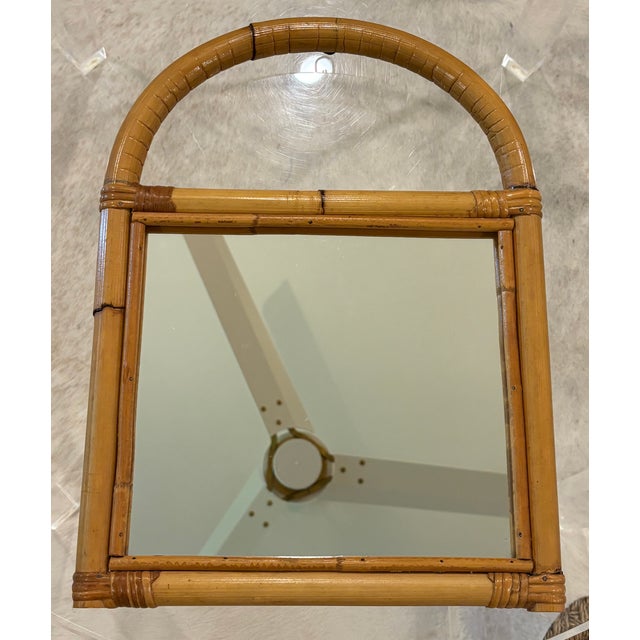 Traditional Vintage Petite Arched Rattan & Bamboo Wall Mirror For Sale - Image 3 of 12
