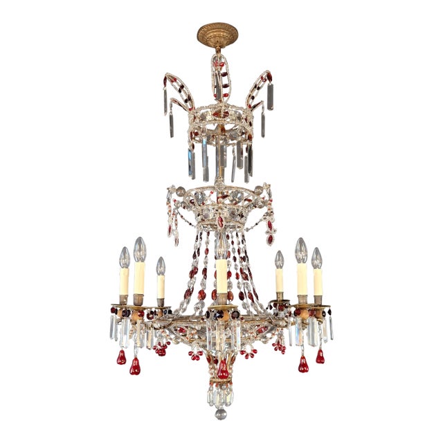 Antique Baroque Chandelier From 1860 Fully Restored Masterpiece Red Crystal For Sale
