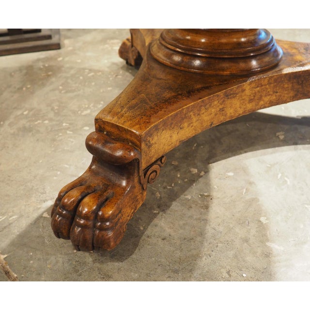 Charles X French Burl Maple Center Table With Paw Feet, Circa 1830 For Sale - Image 4 of 18