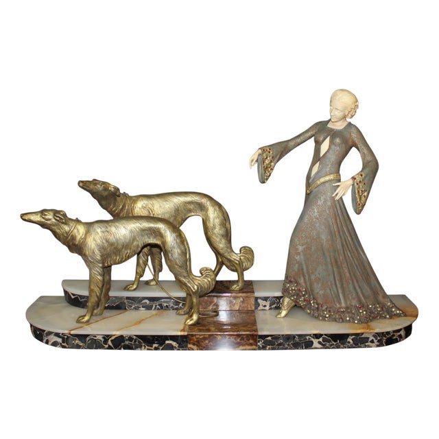 Georges Gori, Woman with Greyhounds, 1925, Faux Chryséléphantine For Sale