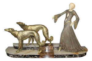 Georges Gori, Woman with Greyhounds, 1925, Faux Chryséléphantine