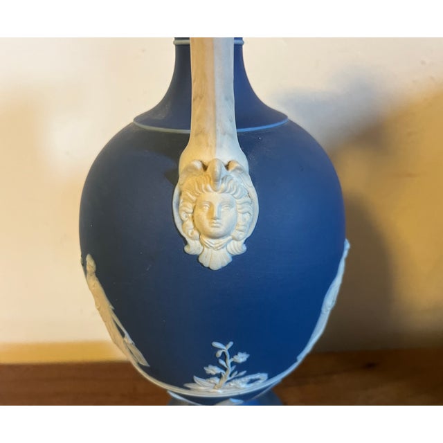 Antique 19th Century Wedgwood Dark Blue Jasperware Oinoche Vase, Urn or Ewer Decorated With Apollo and the Muses Circa 1850 For Sale - Image 12 of 18