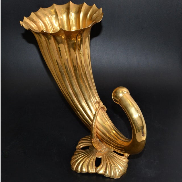 Maison Baguès Art Italian Gilt Bronze Cornucopia Vase Sea Serpent Decoration 20th Century For Sale - Image 4 of 13