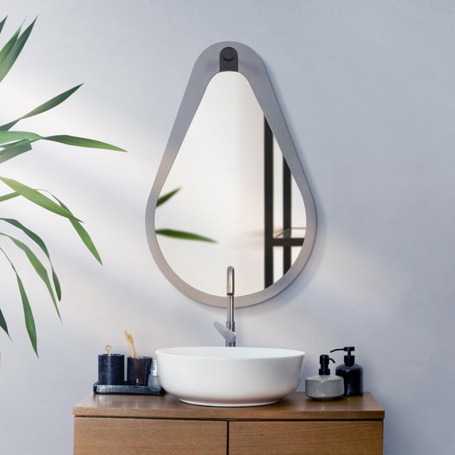 Saldar Gray Teardrop Contemporary Mirror with Black Metal Hook For Sale - Image 10 of 11