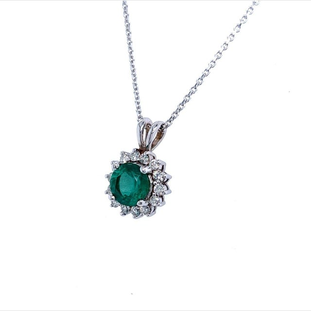 Traditional Natural Emerald Diamond Pendant with Chain 14k White Gold 2 TCW Certified For Sale - Image 3 of 7