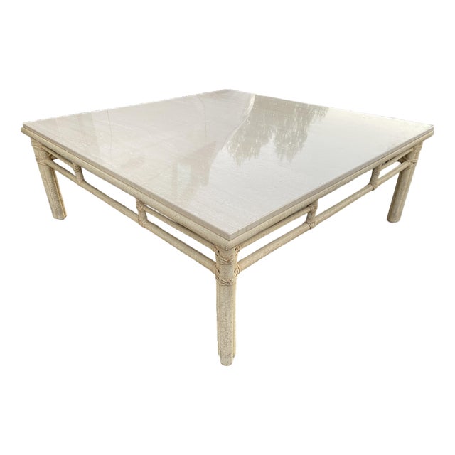 McGuire Furniture Vintage Mid Century Modern Bamboo Limestone Coffee Cocktail Table For Sale