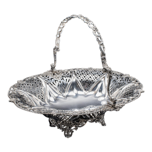 Vintage Decorative Cake Basket, English, Silver Plate, Fruit Dish, Mid Century