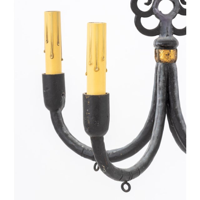 Green Scandinavian Polychromed Wood and Iron Chandelier, Early 20th Century For Sale - Image 8 of 9