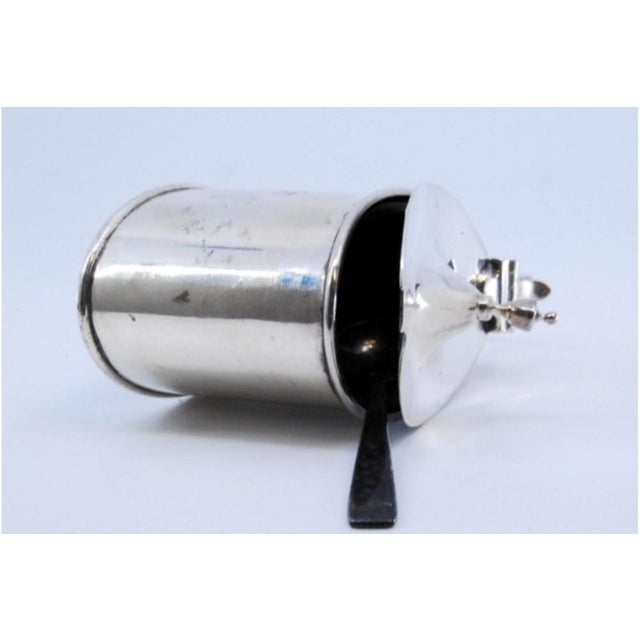 George II Silver Sugar Bowl with Blue Glass Core and Spoon, Set of 2 For Sale - Image 3 of 11