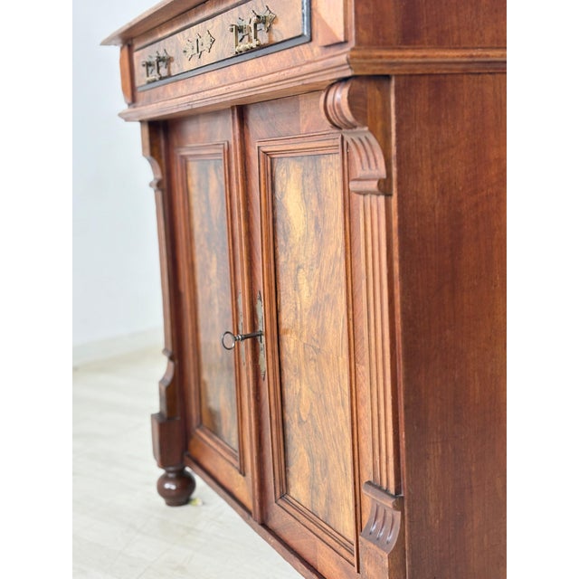 Antique Gründerzeit Vertiko Chest of Drawers in Walnut Veneer with Brass Fittings, Late 19th Century For Sale - Image 9 of 12