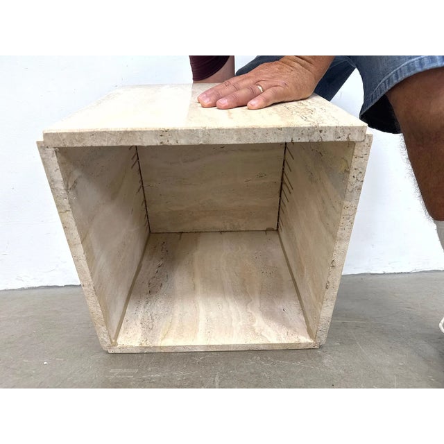 Cream Vintage Italian Modern Travertine Cube Side Table or Pedestal For Sale - Image 8 of 8