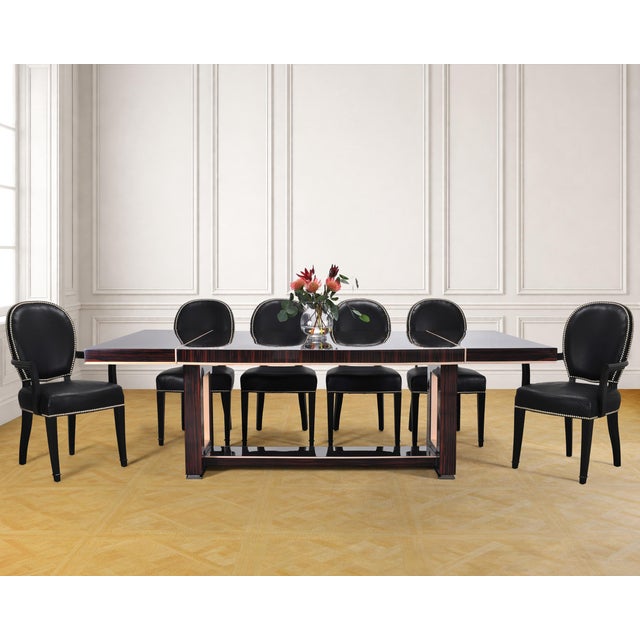 A striking modern Art Deco style extending dining table designed by Dakota Jackson. The "Grand" dining table features two...