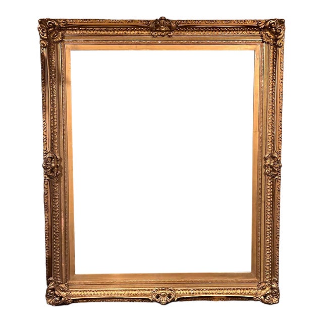 Very Large American Victorian Giltwood and Gesso Painting/Mirror Frame For Sale