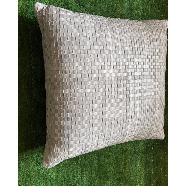 Early 21st Century Lulu & Georgia Woven Blue Leather Decorative Pillow For Sale - Image 5 of 9