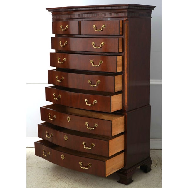 Traditional Baker Mahogany Inlaid Bow Front High Chest For Sale - Image 3 of 16