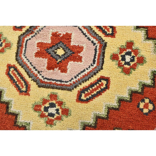 Kazak Rug 4'2'' X 6'1'' Orange Wool Tribal Hand-Knotted Oriental Carpet For Sale - Image 4 of 12
