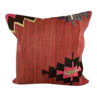 20 x 20 Kilim Pillow Turkish Cushion Natural Red Pillow Cushion Cover For Sale