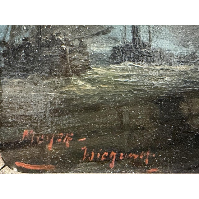 Meyer Wiegand Rolf Dieter, North Sea Harbor Pier with Lighthouse in the Rain, 1970, Oil on Canvas For Sale - Image 11 of 13