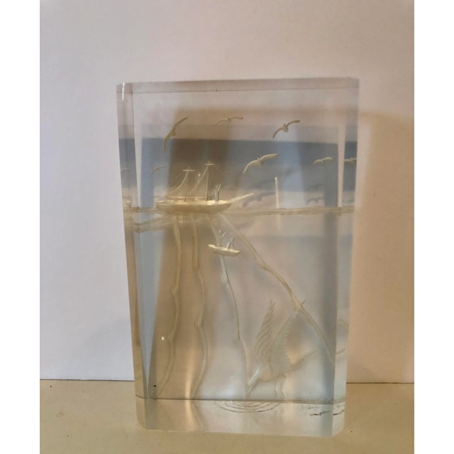 Vintage M Cox Carved Lucite Paperweight For Sale - Image 9 of 10