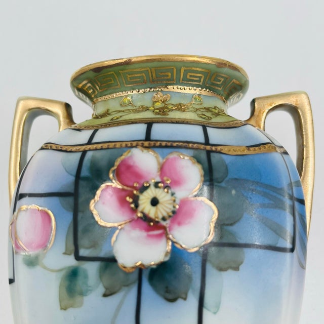 Art Deco Antique Imperial Nippon Gold Trimmed Cherry Blossom Vase For Sale - Image 3 of 11
