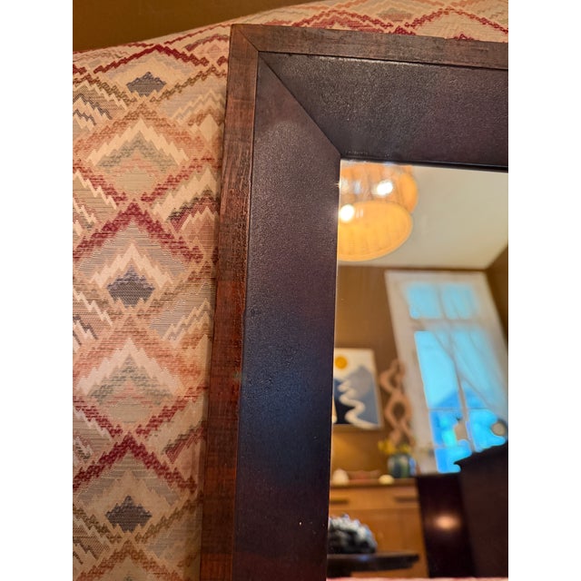 Brown Antique Mahogany Wood Beveled Wall Mirror Two Tone Folk Art Border Ca 1870 For Sale - Image 8 of 11
