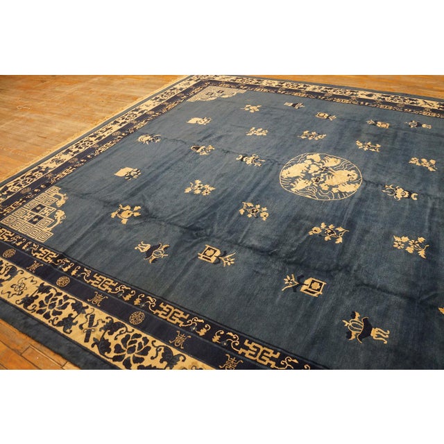 Contemporary Nice Blue Background Color Refined Minimalist Design Antique Chinese Peking Rug For Sale - Image 3 of 12