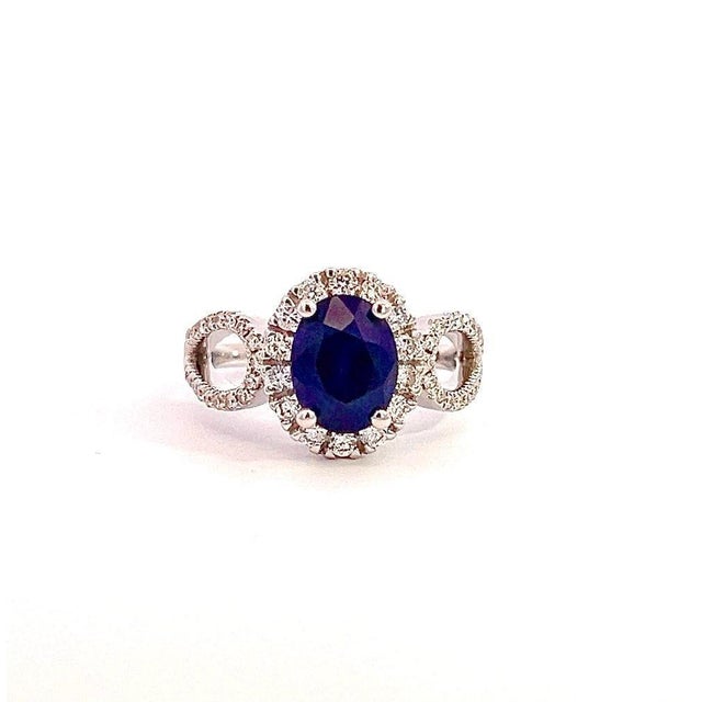 Natural Sapphire Diamond Ring Size 6.25 14k W Gold 2.31 TCW Certified For Sale - Image 11 of 14