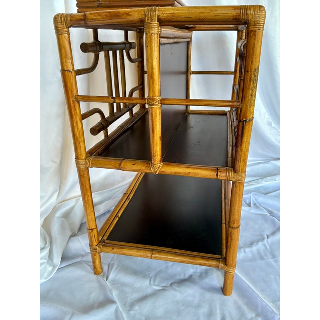Vintage Faux Bamboo Bar Cart/Magazine Rack With Ebonized Wood Shelves For Sale - Image 11 of 13
