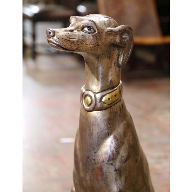 Decorate an entry, library, study, or covered gallery with this elegant vintage Italian greyhound sculpture. Hand carved...