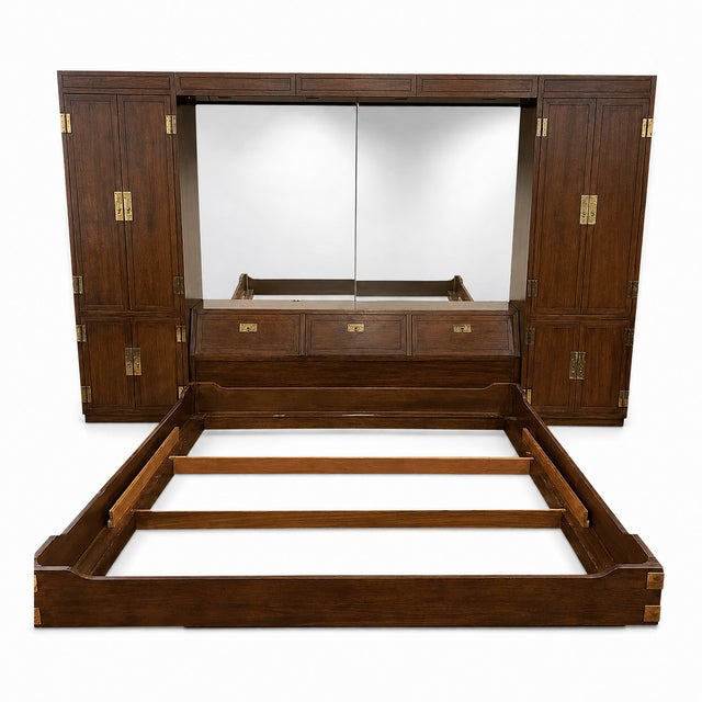 1980s 1980s Henredon King Size Headboard With 2 Armoires Bridge Rails 2 Mirrors For Sale - Image 5 of 16