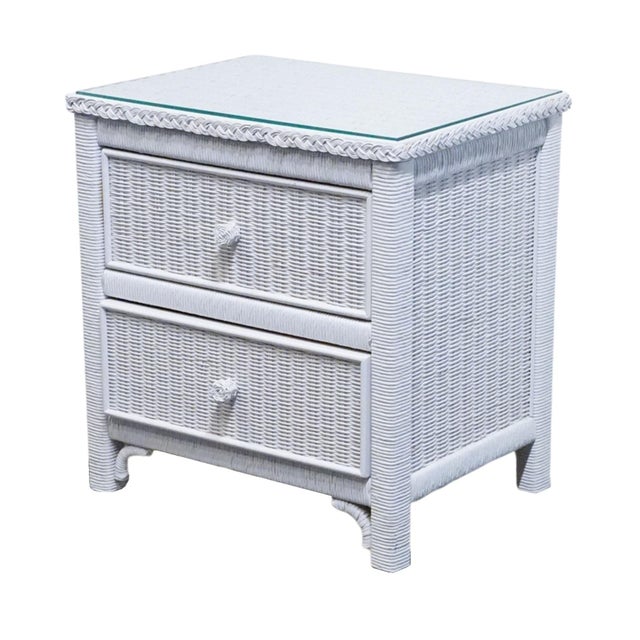 LEXINGTON / HENRY LINK Country Cottage Style 24" White Wicker Two Drawer Nightstand 477-621 24.5" High 24" Wide 17.5" Deep...