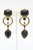 Modern Vintage Black Glass and Gold Plated and Hammered Dangler Clip on Earrings 1980's Pair Of For Sale - Image 3 of 8