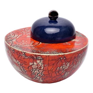 Multicolored Ceramic Urn Blue and Orange by Heidi Hartmann For Sale