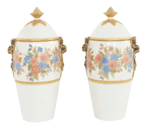 Mid 19th Century Pair Covered Porcelain Urn