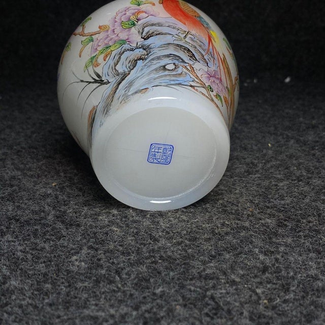 Small Chinese Hand-Painted Peking Glass Jar With Lid - Pheasant & Peony Motif For Sale In Los Angeles - Image 6 of 9