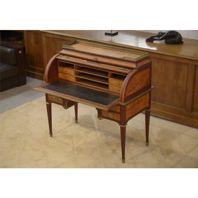 Napoleon III Louis XVI Style Marquetry Cylinder Desk For Sale - Image 11 of 18