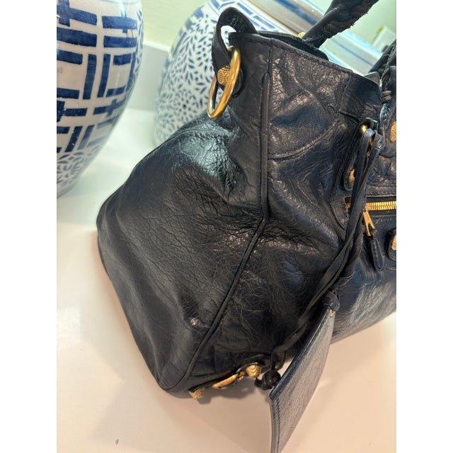 Animal Skin Vintage City Balenciaga Moto Giant 12 Velo Bleu Obscur Navy Lambskin Leather Bag For Sale - Image 7 of 15