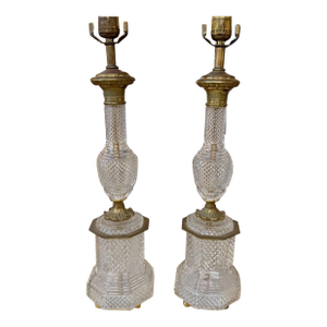 Pair of French Cut Crystal Lamps