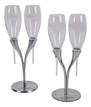 Crystal Champagne Flutes in Holder by Philippe Di Meo for Moët & Chandon, 1980s, Set of 2